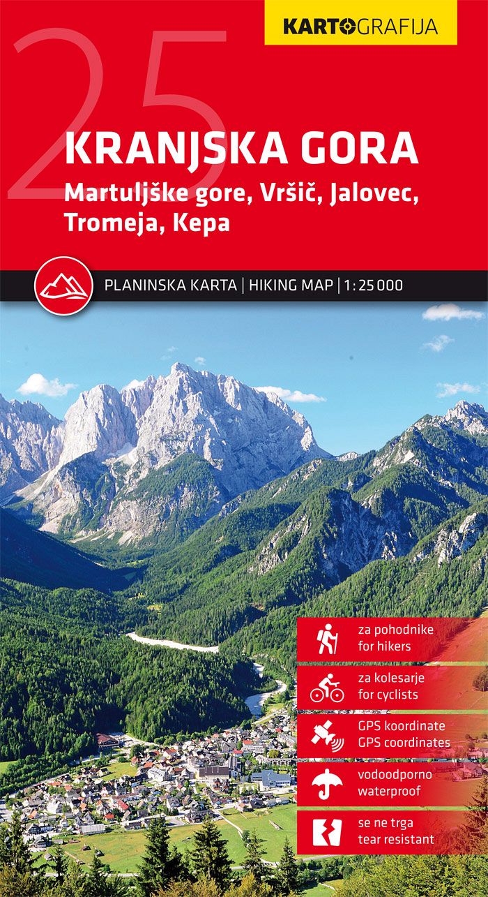 Kranjska Gora Martuljške gore, Vršič, Jalovec, Tromeja, Kepa 1:25.000, planinska karta