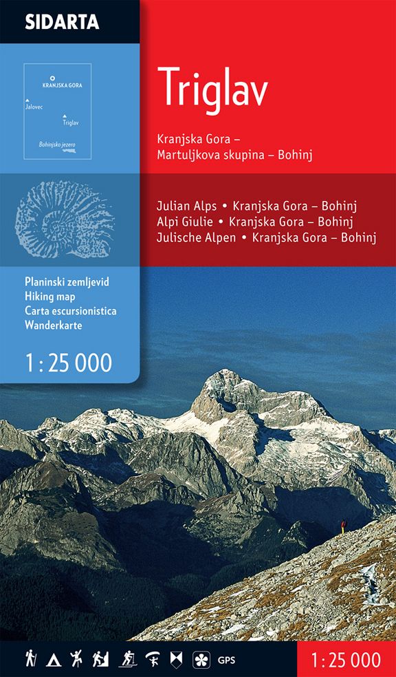 Triglav, Kranjska Gora, Martuljkova skupina, Bohinj 1:25.000, planinska karta