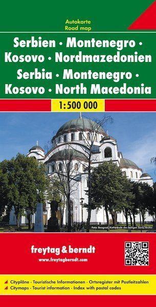 Srbija, Črnagora, Kosovo, severna Makedonija, avtokarta