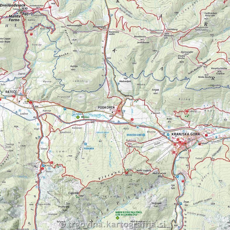 Kranjska Gora, planinska karta