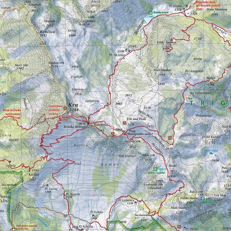 Krnsko pogorje, planinska karta