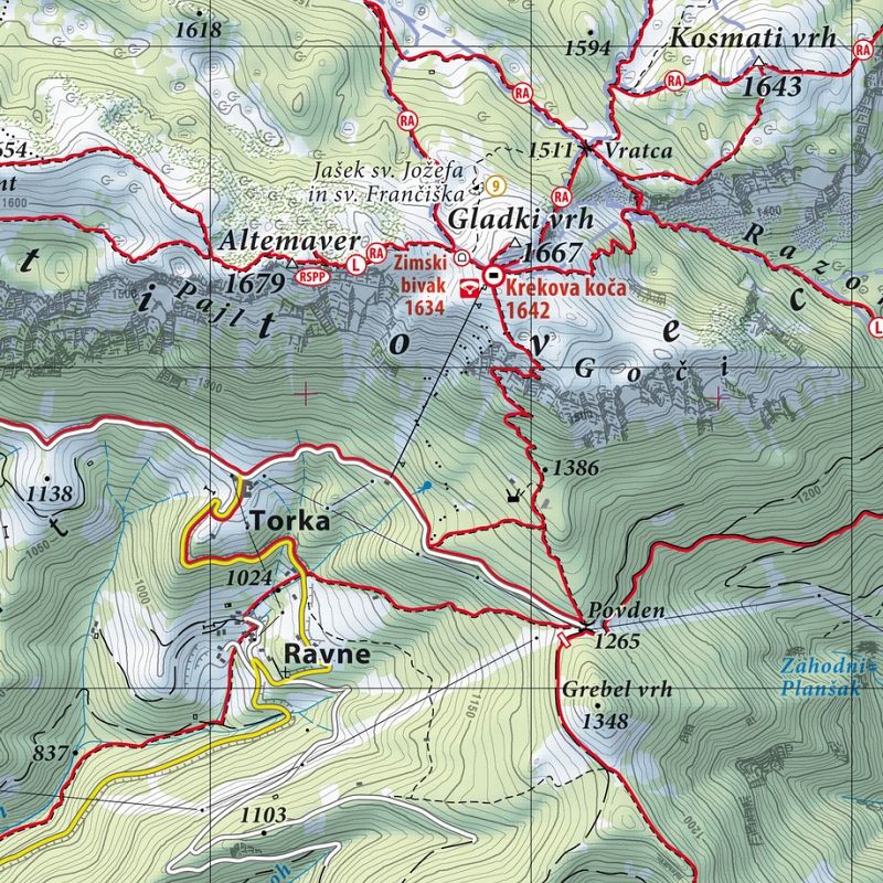 Ratitovec in okolica, carta escursionistica