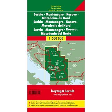 Srbija, Črnagora, Kosovo, severna Makedonija, avtokarta